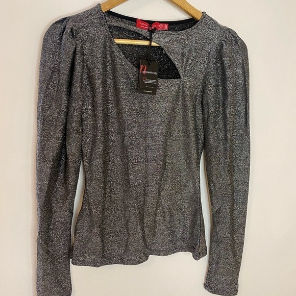NWT n:Philanthropy Delia Silver Metallic Cutout Long Sleeve Top - Picture 2 of 8